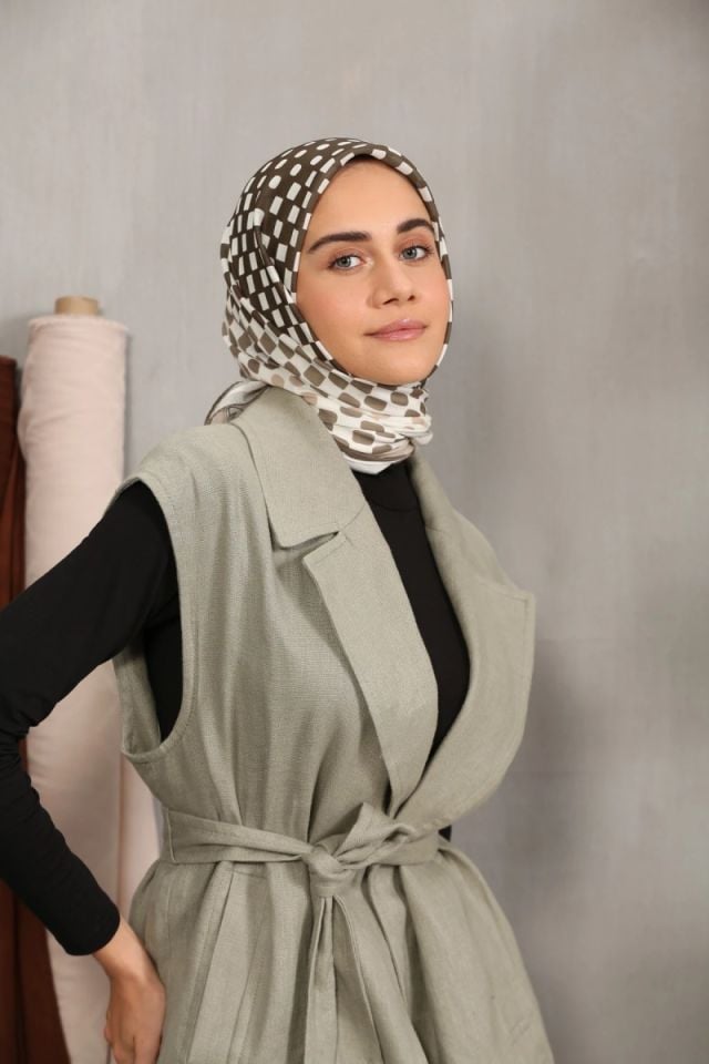 Modakaşmir Puantiye Desenli Soft Pamuk Eşarp - Haki