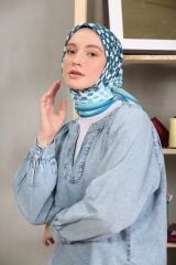 Modakaşmir Puantiye Desenli Soft Pamuk Eşarp - Petrol