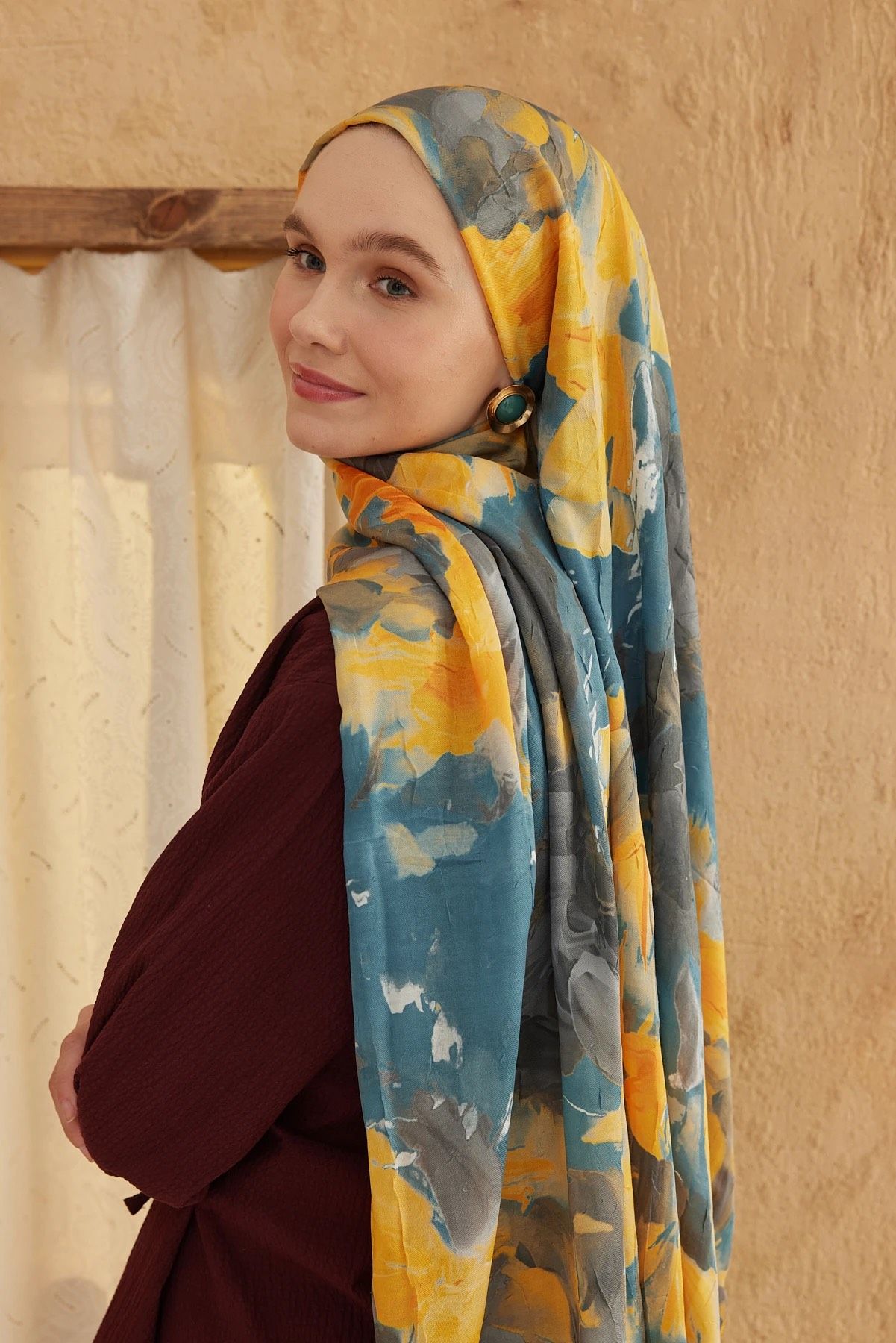 Watercolor Abstract Desen Bambu Şal - Kabak