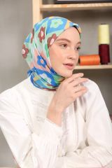Modakaşmir Çiçek Desenli Soft Pamuk Eşarp - Mavi