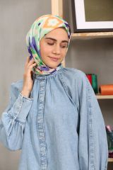 Modakaşmir Çiçek Desenli Soft Pamuk Eşarp - Koyu Yeşil