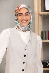 Modakaşmir Çiçek Desenli Soft Pamuk Eşarp - Beyaz