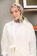 Modakaşmir Çiçek Desenli Soft Pamuk Eşarp - Yağ Yeşili