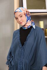 Modakaşmir Çiçek Desenli Soft Pamuk Eşarp - Açık Mavi