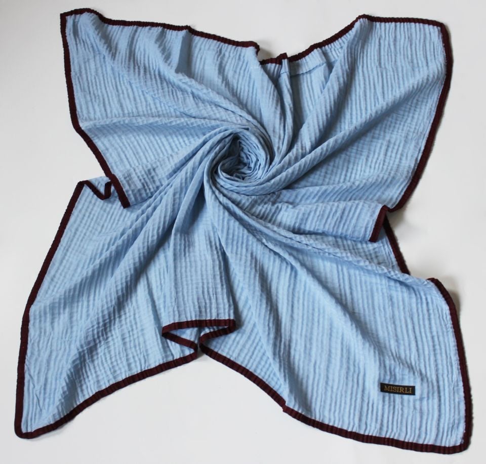 Müslin Biyeli Eşarp - Bebe Mavisi, Bordo