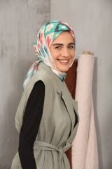 Modakaşmir Çiçek Desenli Soft Pamuk Eşarp - Küf Yeşil