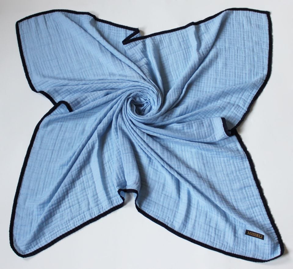 Müslin Biyeli Eşarp - Bebe Mavisi, Lacivert