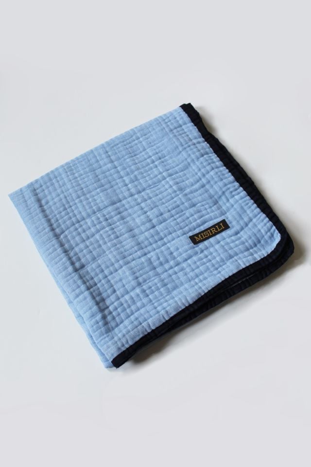 Müslin Biyeli Eşarp - Bebe Mavisi, Lacivert