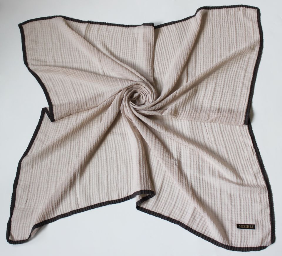 Müslin Biyeli Eşarp - Bej, Gri