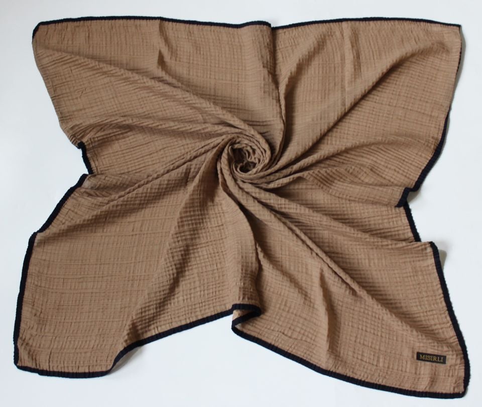 Müslin Biyeli Eşarp - Latte, Lacivert