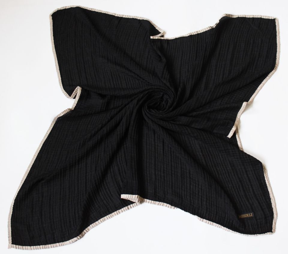 Müslin Biyeli Eşarp - Siyah