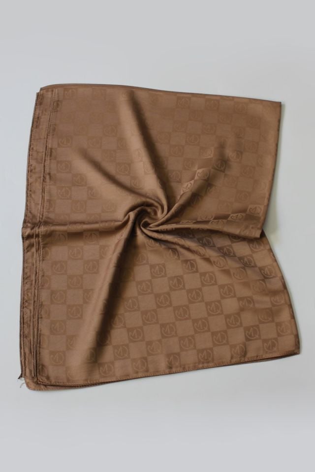 Dama Desenli İtalyan Jakar Şal - Soft Kahve