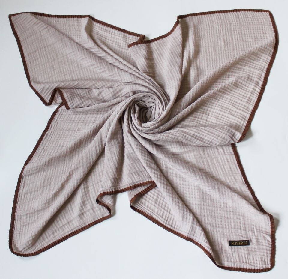 Müslin Biyeli Eşarp - Taş, Karamel