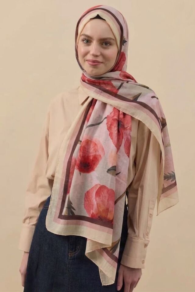 Gelincik Desen Bambu Şal - Sarı