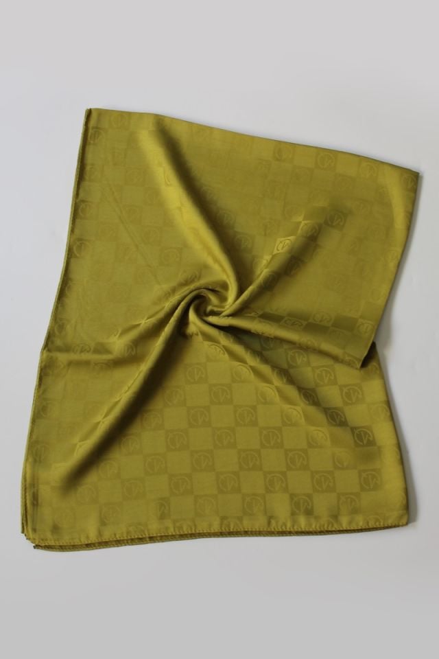 Dama Desenli İtalyan Jakar Şal - Yağ Yeşili