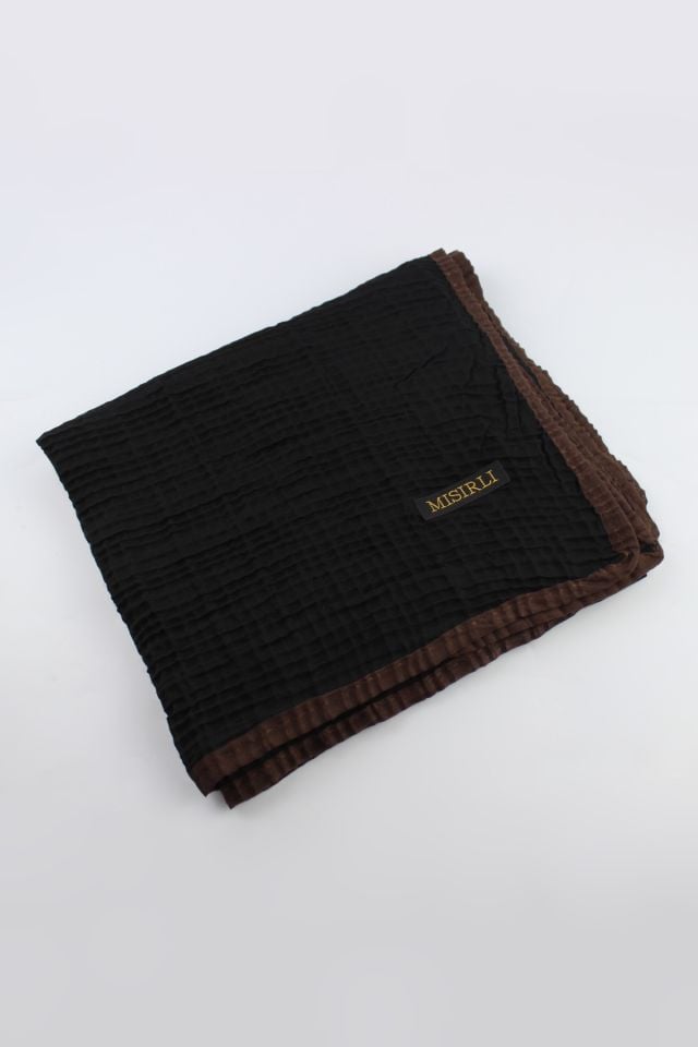 Müslin Biyeli Eşarp - Siyah, Kahve