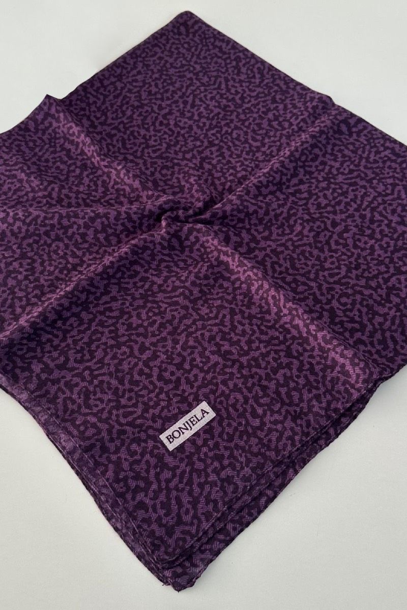 Leopar Desenli Angora Kışlık Pamuklu Eşarp - Mor