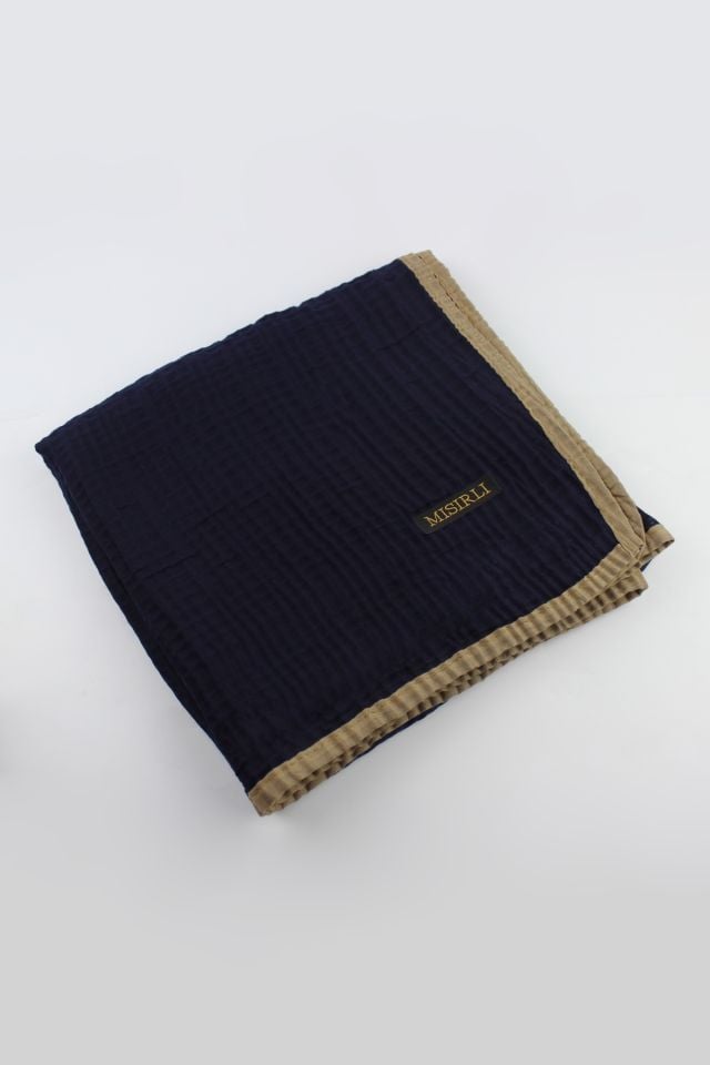 Müslin Biyeli Eşarp - Lacivert, Latte