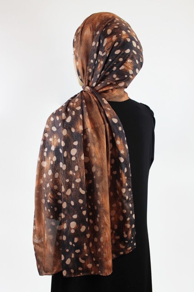 Geyik Desenli Bambi Pamuk Viskon Şal - Kiremit