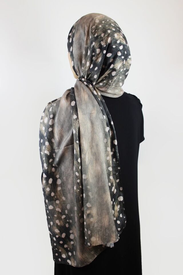 Geyik Desenli Bambi Pamuk Viskon Şal - Taş