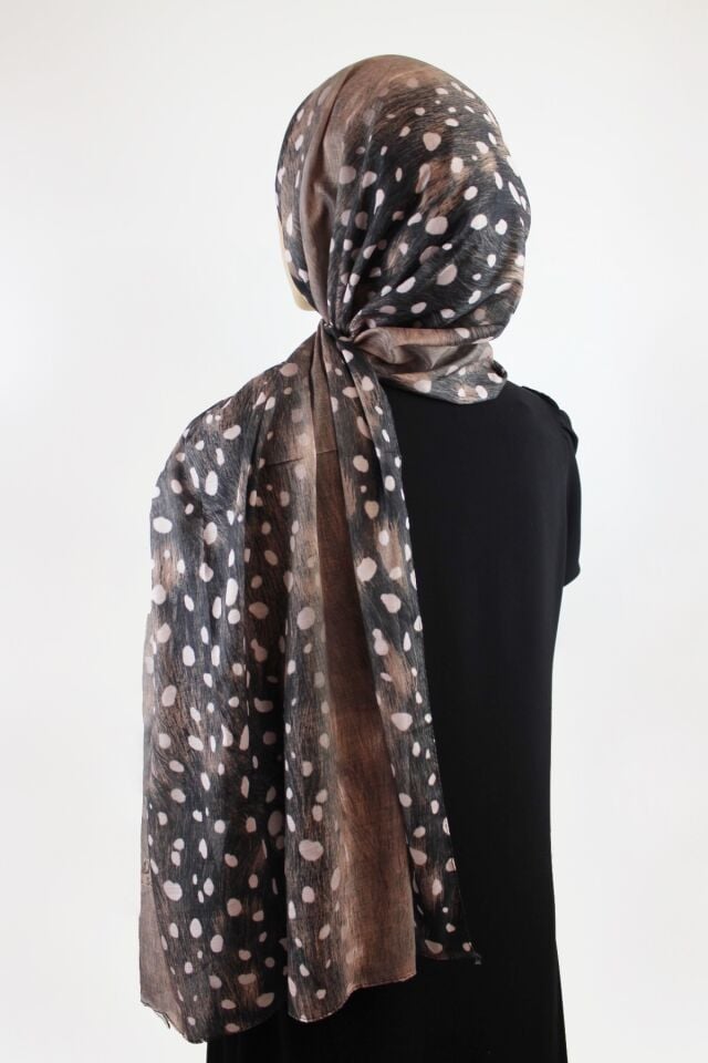 Geyik Desenli Bambi Pamuk Viskon Şal - Toprak