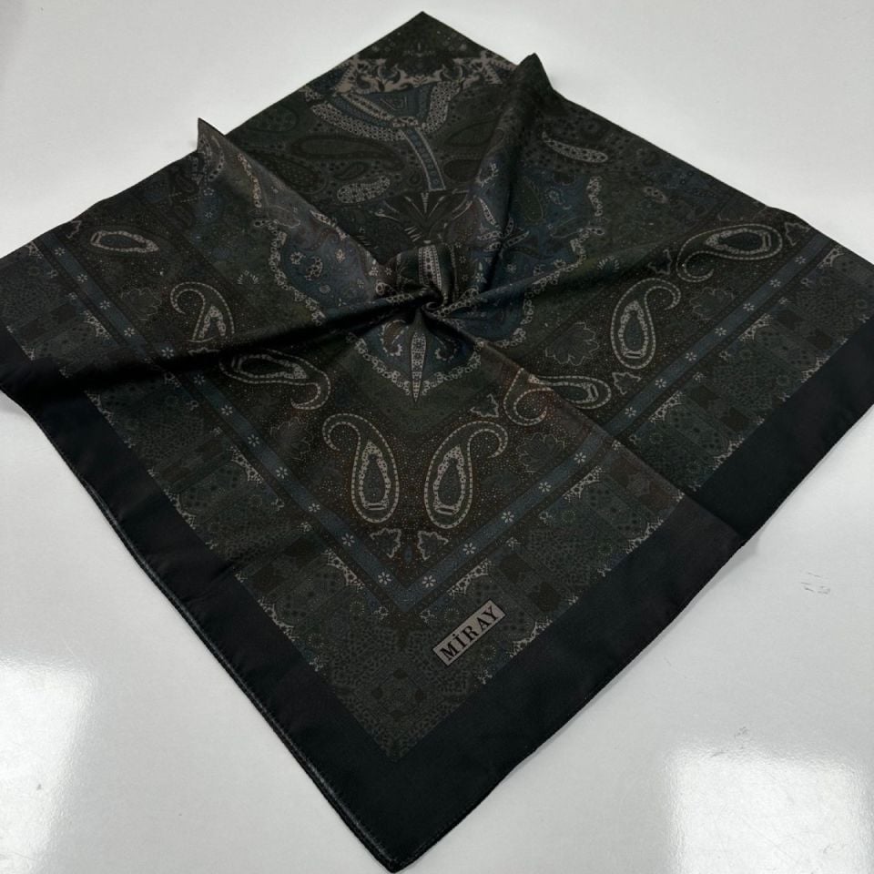 120x120 Etnik Desenli Soft Pamuk Eşarp - Haki