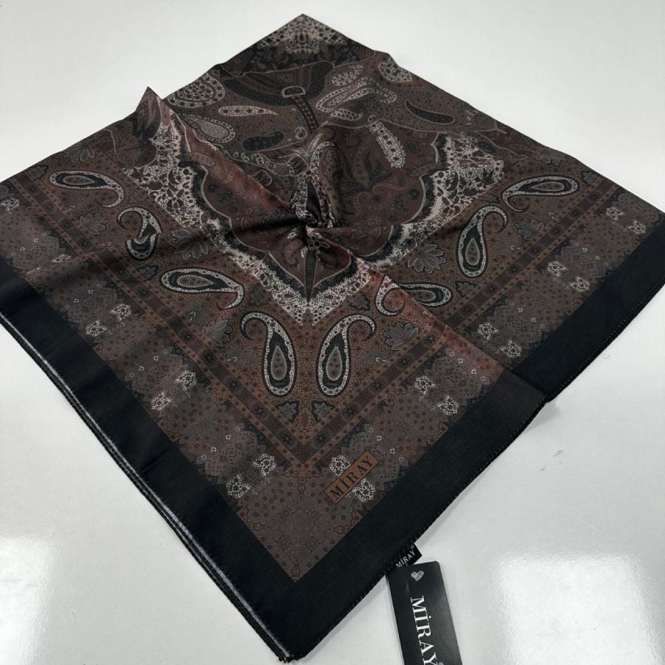 120x120 Etnik Desenli Soft Pamuk Eşarp - Kahve